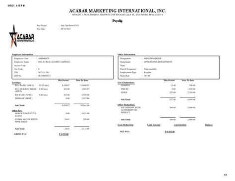 acabar payslip|Acabar Marketing International Inc..